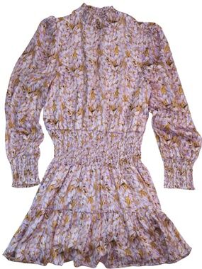 Franco Purple Gold Metallic Smocked Dress Size Large Anthro Style Mini